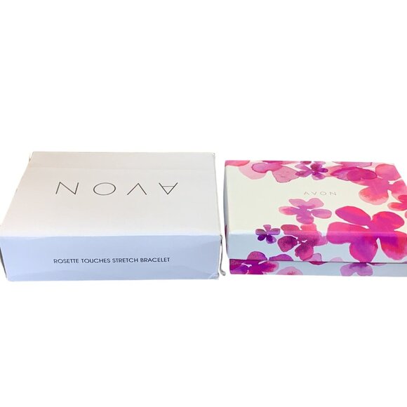 Rosette Touches Stretch Bracelet White Faux Pearls w/ Flower Charm (1637-1-2) - Picture 4 of 4